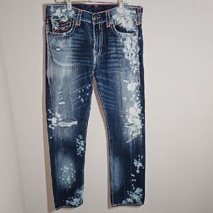 True Religion Size 36 Bleached Distressed Blue Jeans
